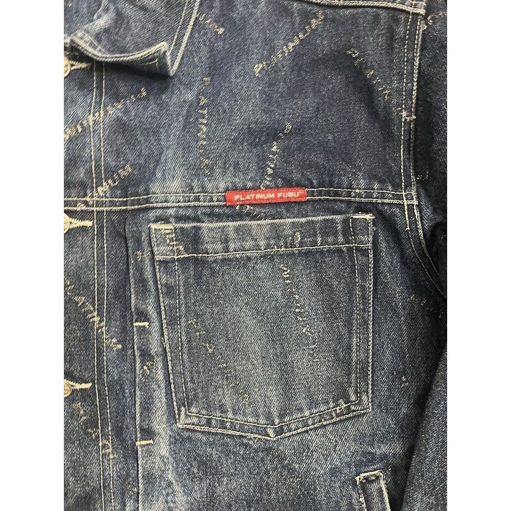 Vintage Distressed Platinum FUBU Jean Jacket / Denim - Men's XL - Repeating Logo